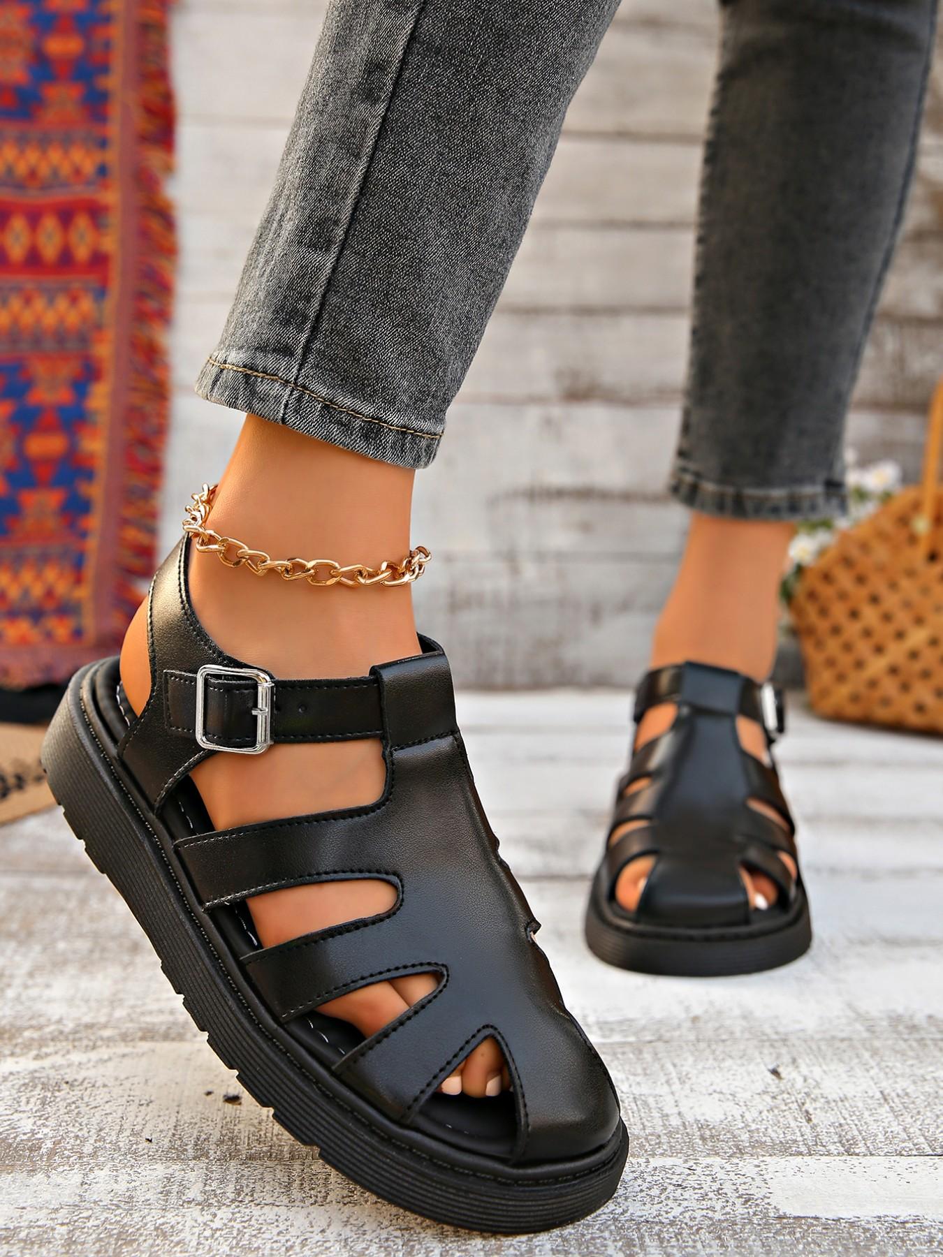 Thick Sole Sandals, Summer New Fashion, Versatile Toe Cover Roman Shoes, Height-Boosting Casual Beach Shoes, Trendy and Comfortable