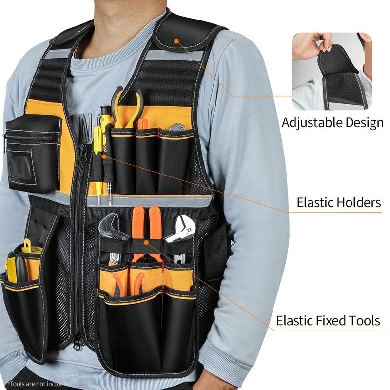 WINHUNT Multi-functional Tool Vest, Multi-pocket Tool Vest for Men, Tool Storage Vest for Home and Office, Reflective Safety Vest