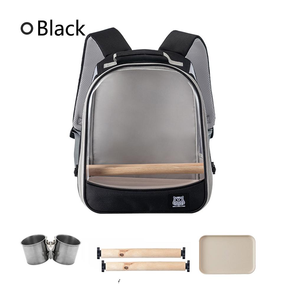 Parrot Bird Backpack, Portable Bird Travel Bag, Transparent Window, Breathable Mesh, 2 Perch Sticks, Dual Food Cups, Detachable Tray, Adjustable Straps, Enclosure