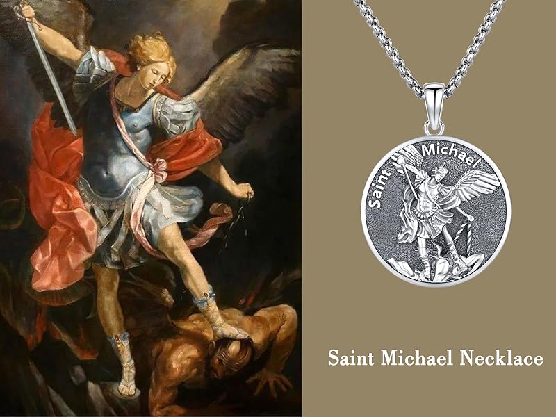 Jesus Christ/St Michael/St Christopher/St Jude/St Andrew/St Raphael/Virgin Mary 925 Sterling Silver Pendant Necklace Archangel Saint Michael Necklace for Men Women Religious Jewelry Protection Amulet Gifts