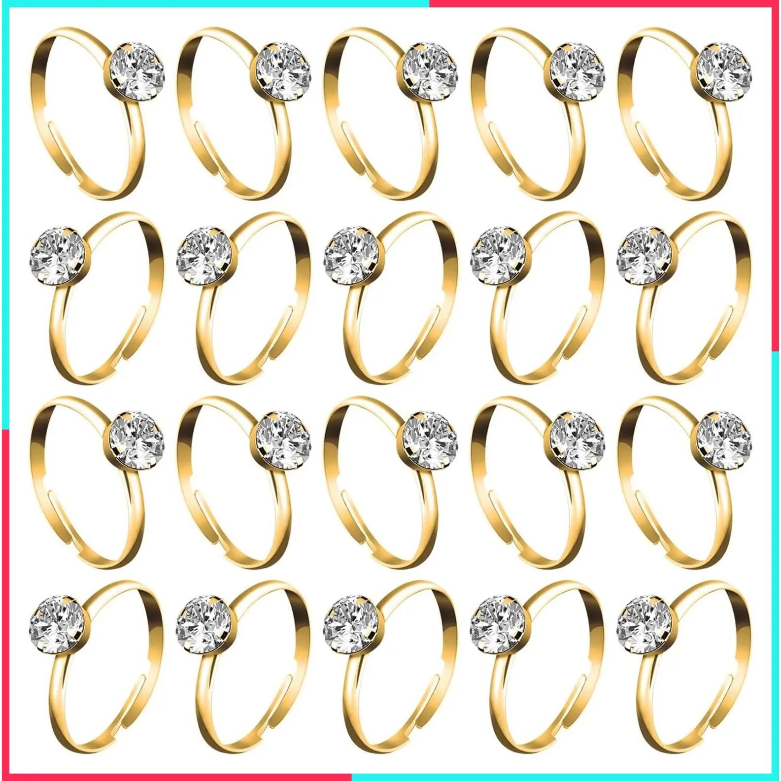 36 Packs Diamond Engagement Rings for Wedding Table Decorations, Party Supplies, Favor Accents, Cupcake Toppers