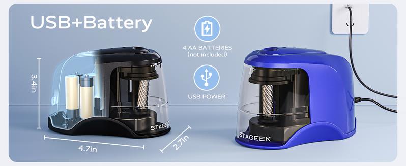 Electric Pencil Sharpener, Automatic Pencil Sharpener Plug in for No.2/Colored Pencils(6-8mm), USB/Battery Operated Pencil Sharpener for School/Classroom/Office/Home (Blue)