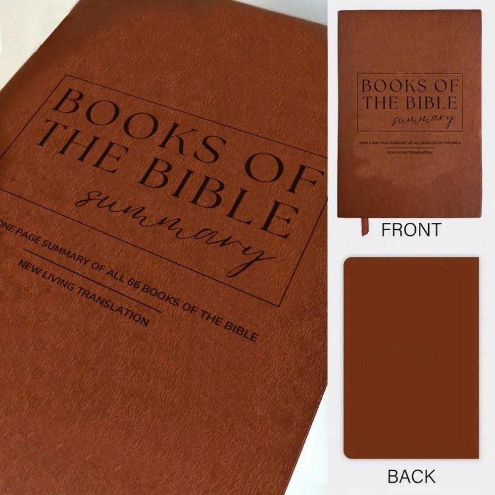 Leather Hardcover Bible Summary Notebook - 200-Page Christian Study Planner with One-Page Overviews of All 66 Books, New Living Translation Reference, Scripture Journal for Sermon Notes & Faith Growth