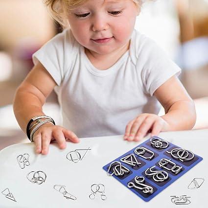 Metal Wire Brain Teaser Montessori Puzzles Ring Toy Set 7.08''×5.9" 24-Piece Logic Game Solution Interlock Educational Stress Relief Portable Durable Gift for Kids Teens Adults