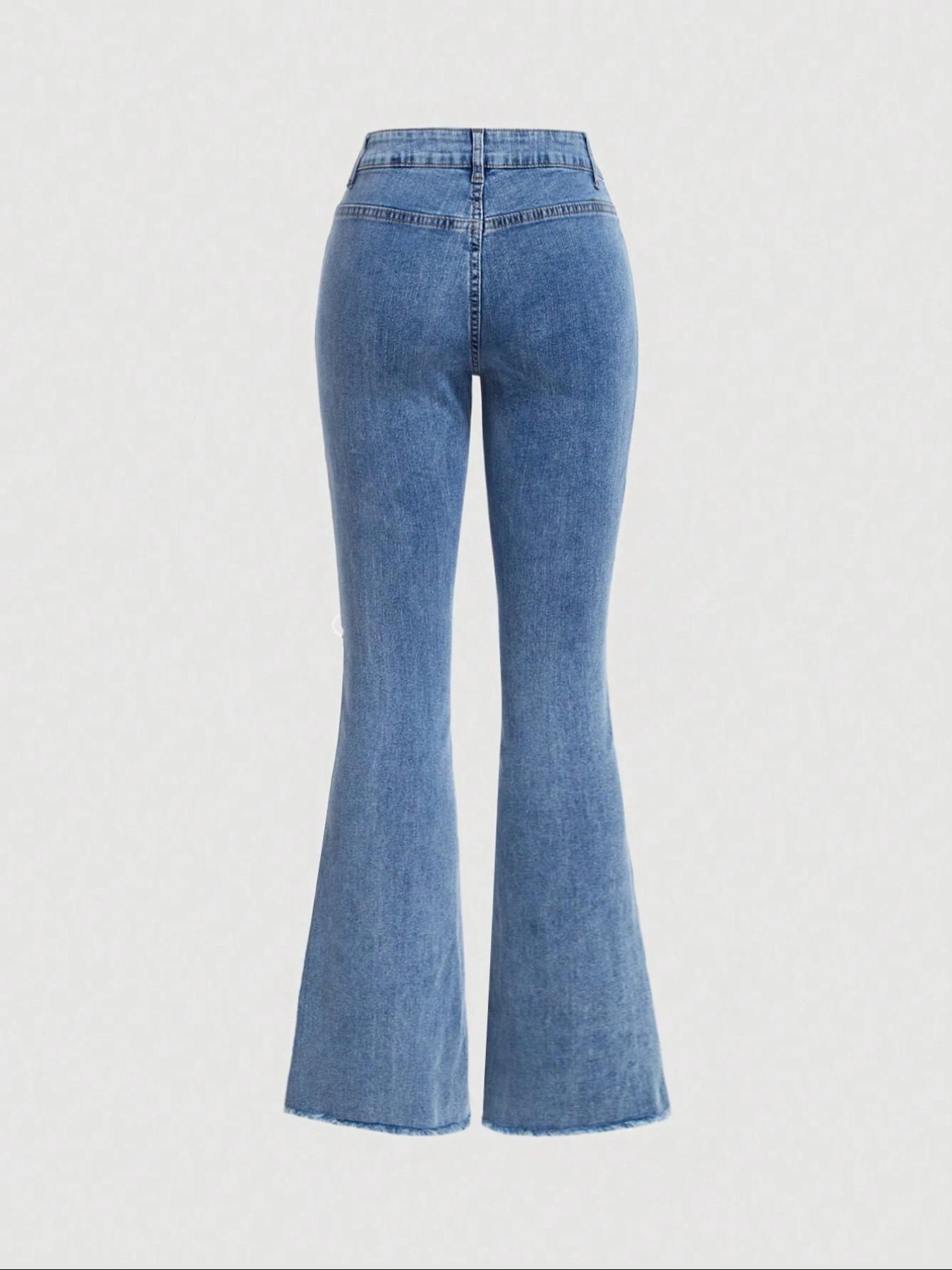 Women's New Bell Bottom Wrap Jeans Trendy Fashion Elastic Fitted Comfort Washed Denim Jeans, Personalized Female Long Jeans, Elegant Style, All Seasons