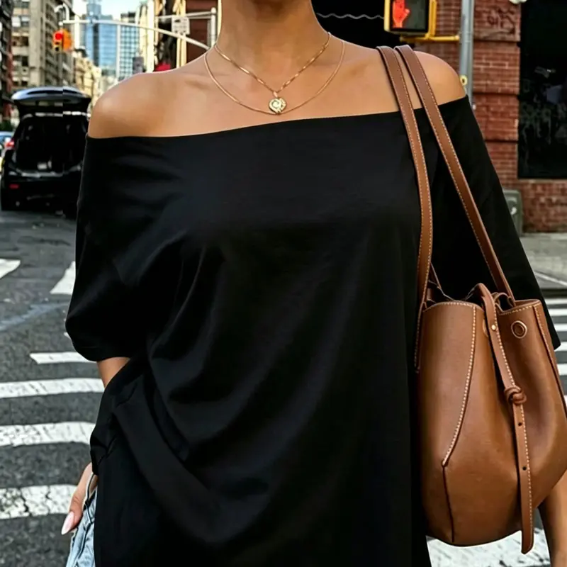 1 piece/2 pieces/3 pieces/4 pieces, women's off shoulder Short top - solid color loose Fit basic versatile T-shirt, creating Chic Y2K street style, suitable for daily casual and minimalist summer wear