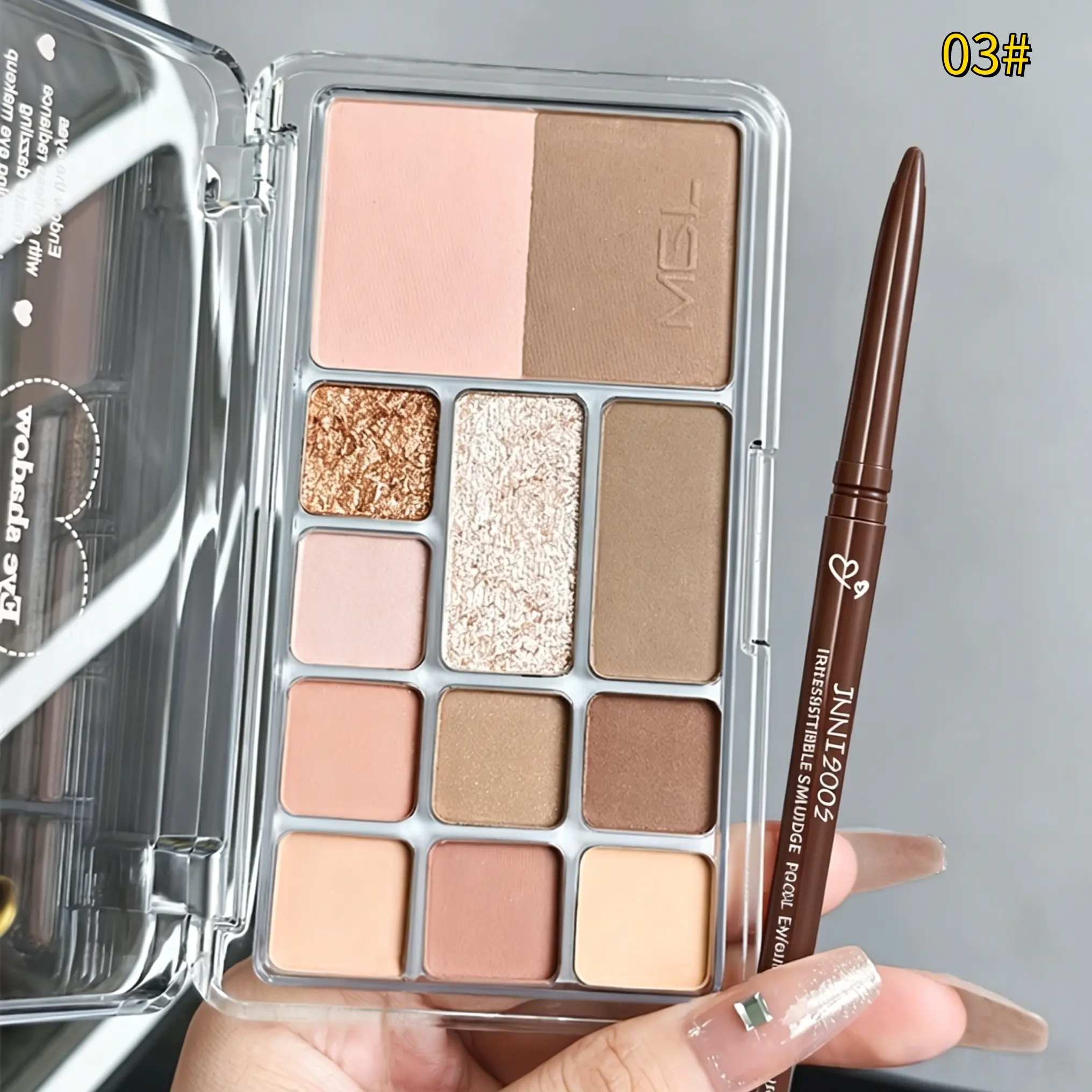 12-Color Eyeshadow Palette & Eyeliner Pen Set, Eye Makeup Cosmetic, Multi-Functional Shades for Highlighting, Blush, Contour, Smooth Liner, Perfect for Daily Use
