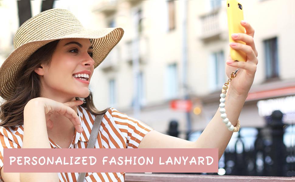 Marble Silicone Beaded Phone Wrist Strap, Cellphone Lanyard with Tether Tab, Elastic Hands-Free Wristlet Bracelet