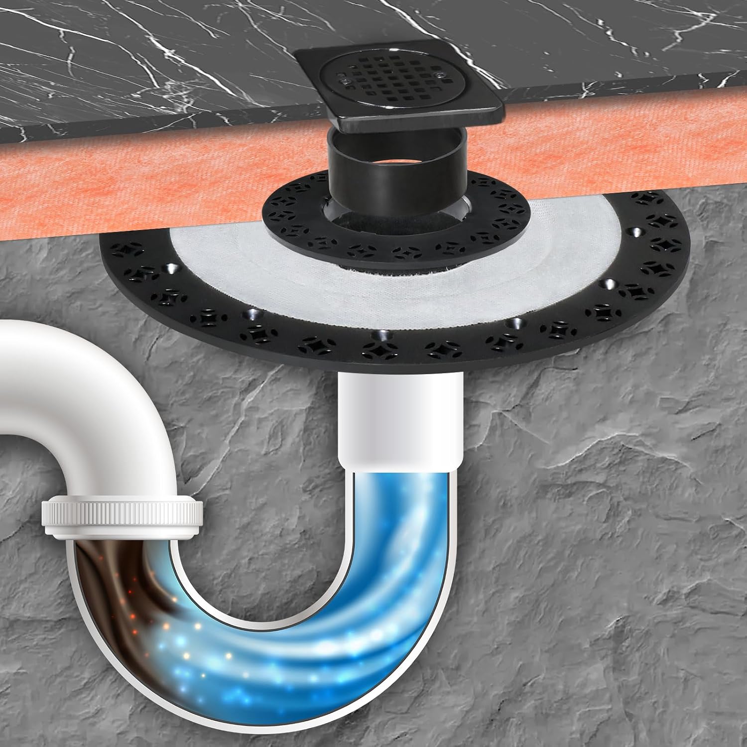 Shower Drain Kit 2 Inch Integrated Shower Flange Kit | Compatible with Schluter Systems Kerdi Drain, ABS Shower Drain Base Flange, 304 Stainless Steel, 4'' Drain Grate