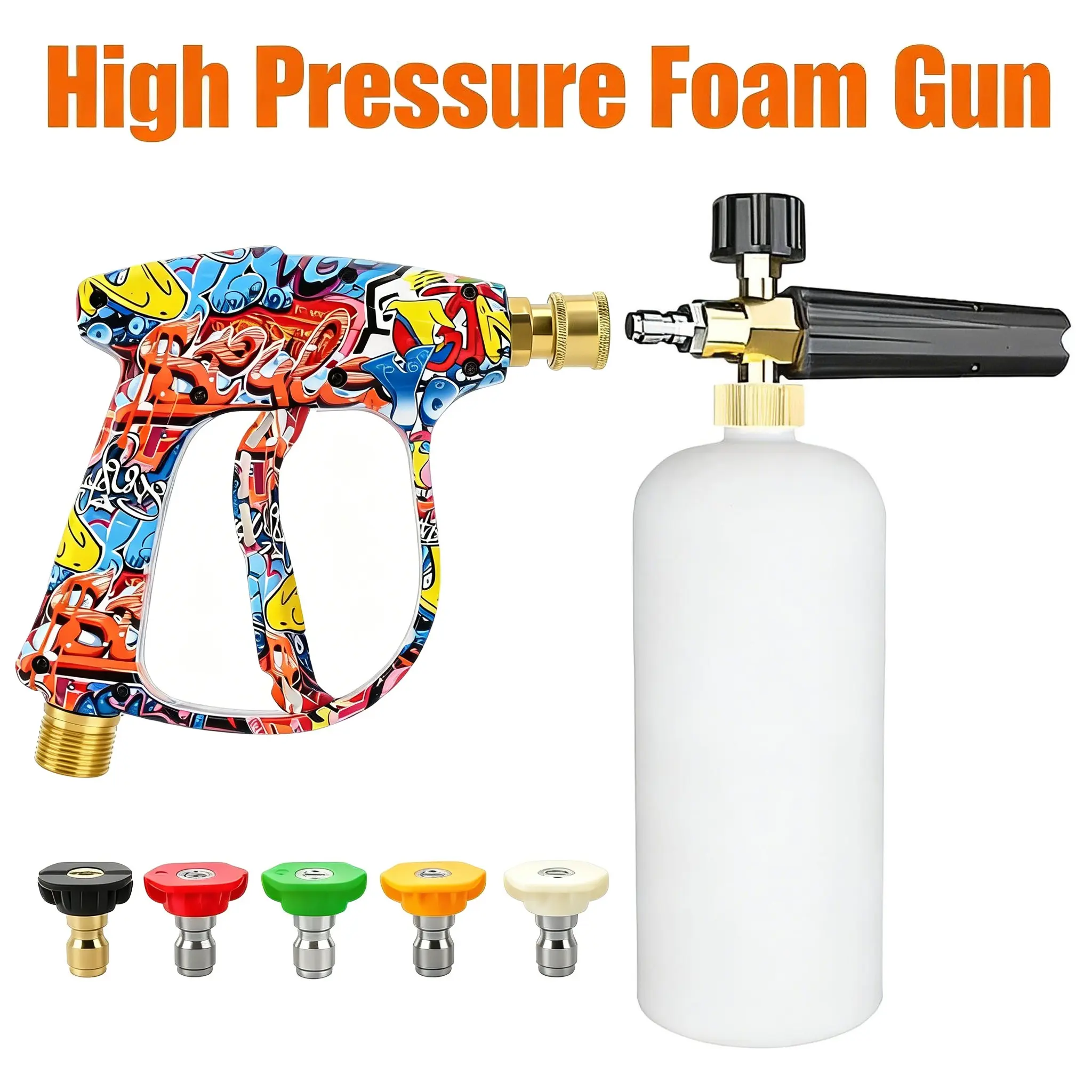 1L Graffiti Foam Cannon Kit - High Pressure Snow Foam Sprayer for Car Wash, 1/4′′Quick Connect Nozzle, Fits 22mm Internal Thread & 14mm Plug Core - Car Wash Cleaning Tool