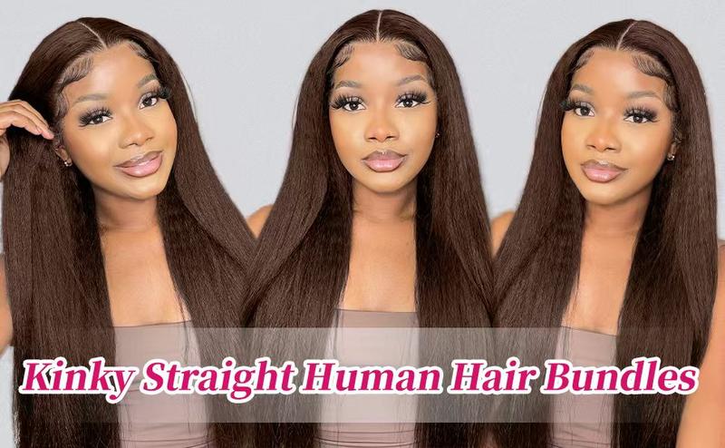 Brown Kinky Straight Bundles Yaki Straight Human Hair Bundles Unprocessed Brazilian Virgin Hair Kinky Straight Human Hair For Black Women