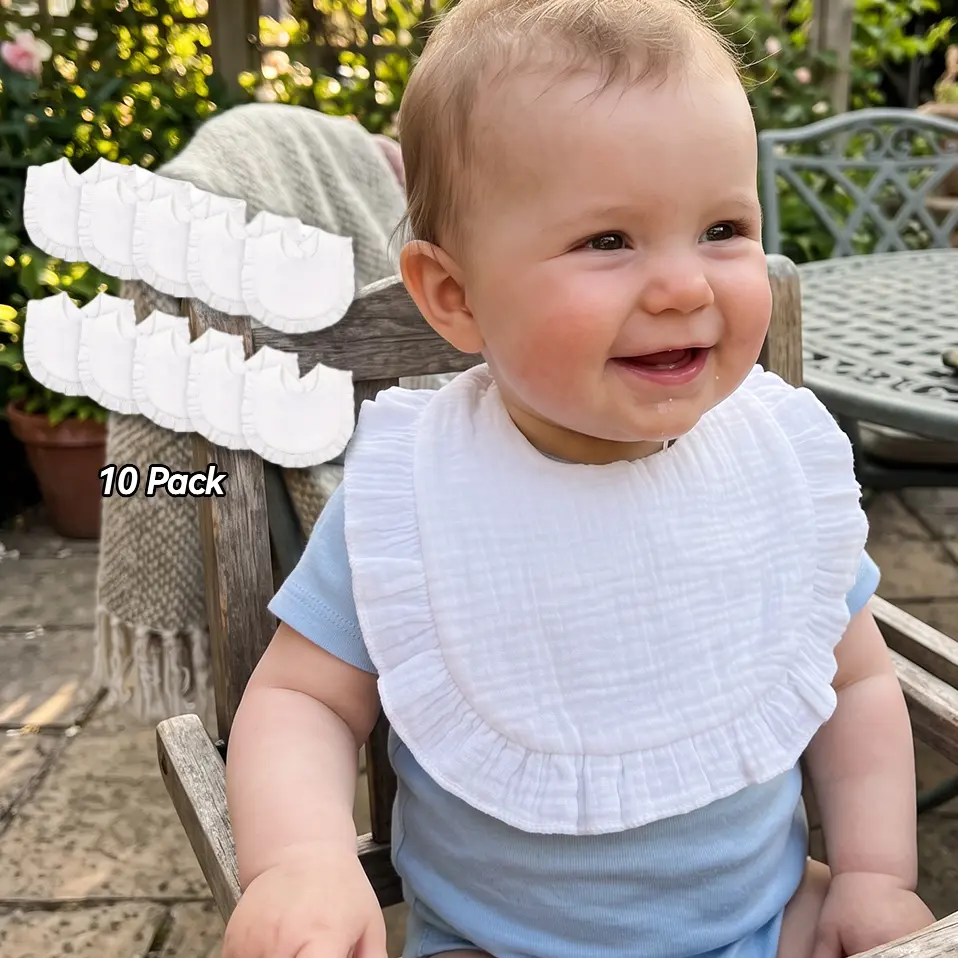 10-Pack Baby Drooling Bibs Soft Absorbent Muslin Organic Cotton High Absorbency Snap Bibs for Boys Girls Baby Shower Gift