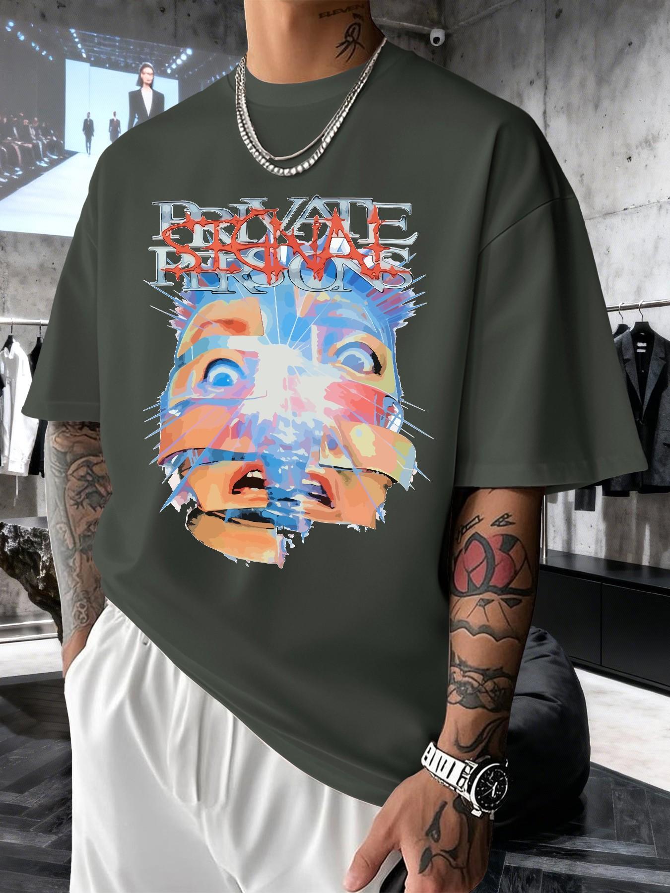 Men's Graphic Print Short Sleeve T-Shirt, Casual Slim-Fit Long Top, Comfortable Round Neck, Spring Summer Streetwear