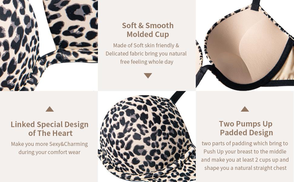 WingsLove Deep V Plunge Underwire T-shirt Bras Comfort 2 Cups Up Padded Push Up Bra Womenswear Soft Skin Friendly Fabric