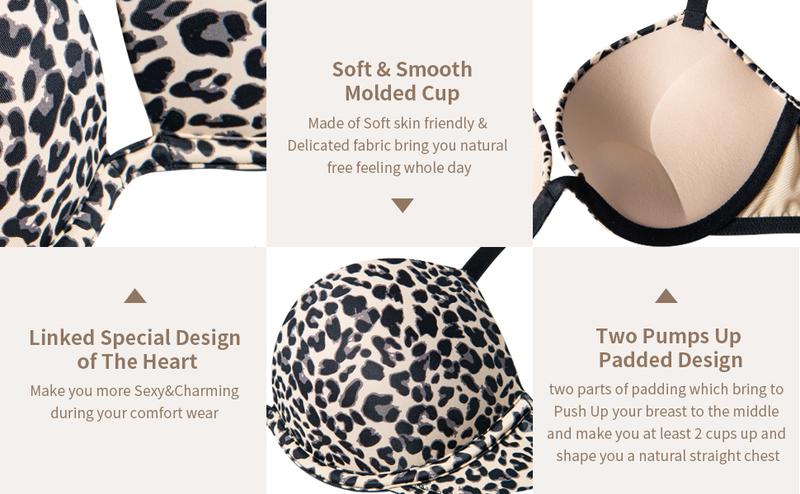 WingsLove Deep V Plunge Underwire T-shirt Bras Comfort 2 Cups Up Padded Push Up Bra Womenswear Soft Skin Friendly Fabric