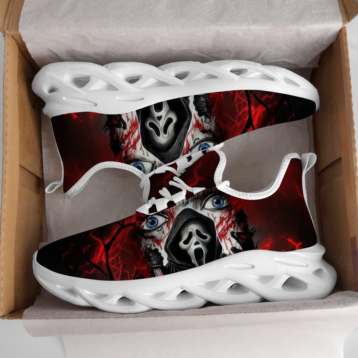 Men Women Halloween Horror Mask Print Sneakers Breathable Mesh Lace Up Blade Type Walking Shoes Lightweight Casual Sports Footwear Outdoor Walking Shoes Holiday Gift
