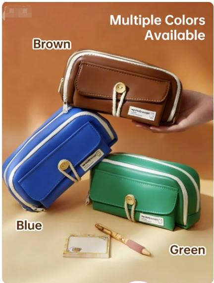 Rattan Button Pen Pouch, Durable Rattan Material, Secure Closure Design, Ideal for Office & School Use, Stylish Storage Solution