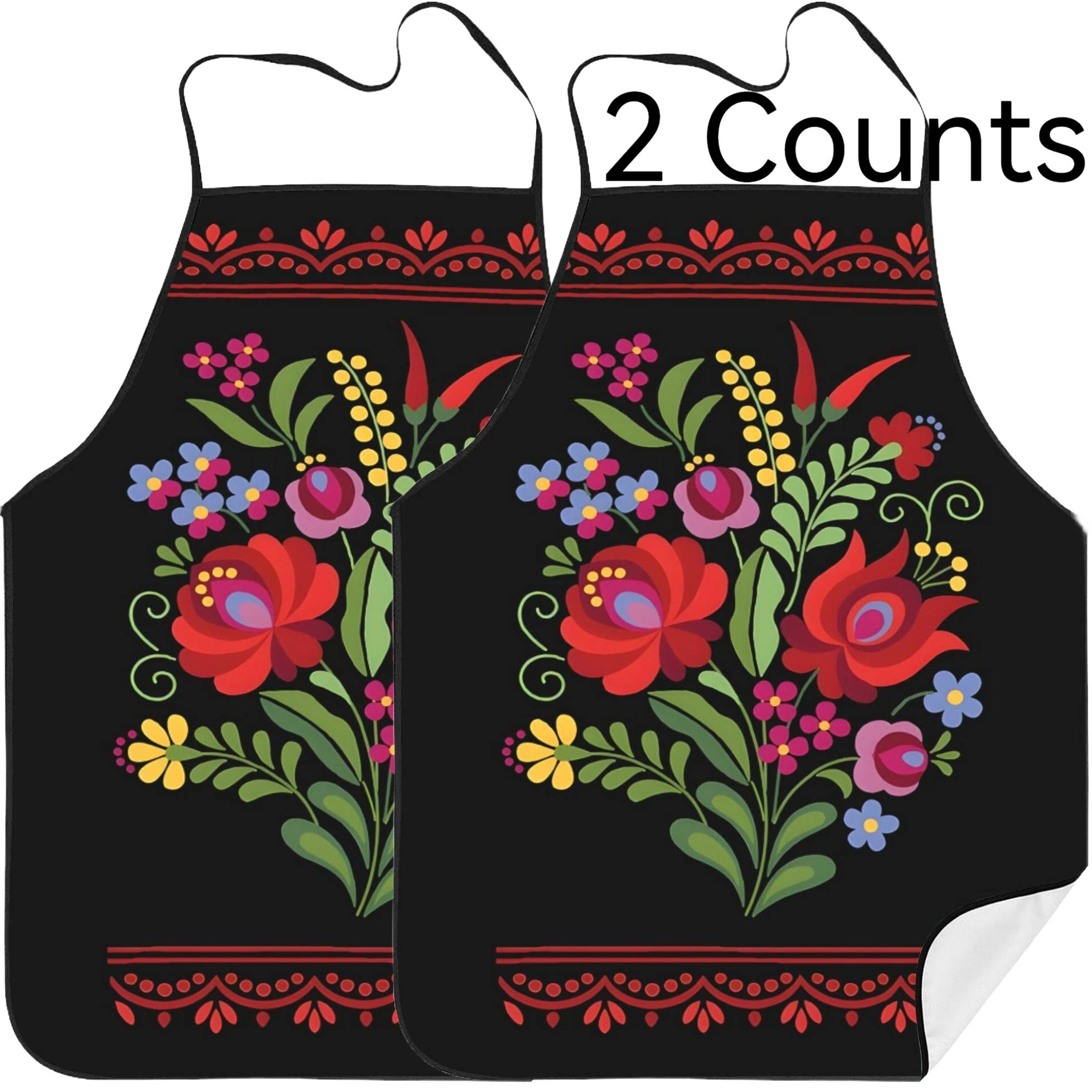 Floral Pattern Apron Set,2 Pcs Polyester Kitchen Apron for Cooking,Valentine's Day Gift,  Apron for Women,Mother's Day Gift,Nails Design Tool,Nail Tech,Nails Art,Nails First,Kitchen Accessory, Durable Apron, Elegant Apron, Flower