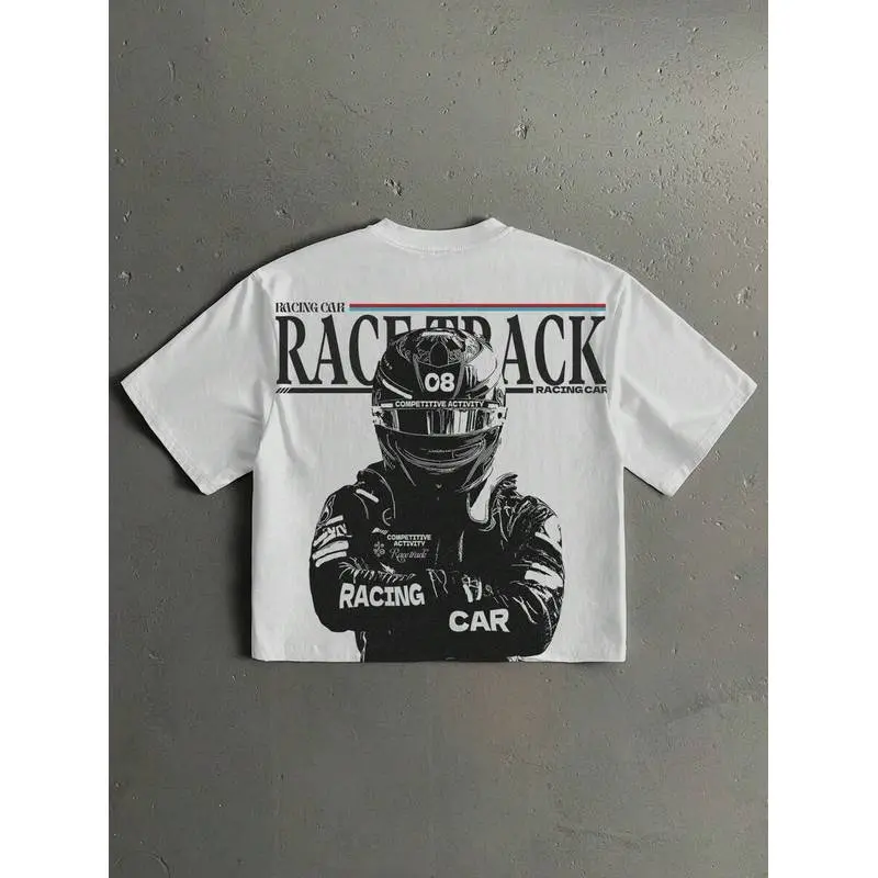 Manfinity Roghcode F1 Racing Driver Fashion Graphic Print Men's Standard Size Cropped Loose Fit Short Sleeve T-Shirt