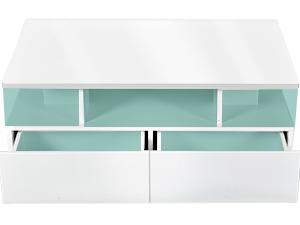 DWVO LED Coffee Table with Storage, High Glossy LED Coffee Tables for Living Room, Small Center Table with Open Display Shelf & Sliding Drawers