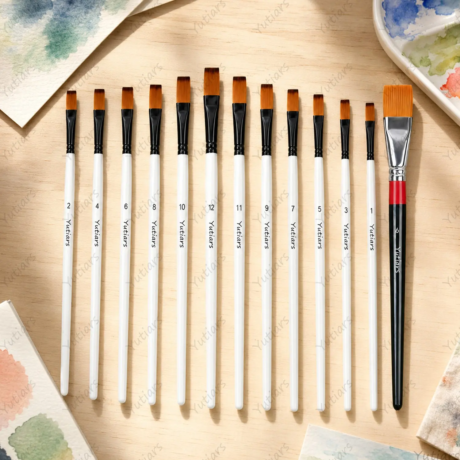 13PCS Flat Brush Set for Painting, Premium Artist Brushes with Wide Flat Brush for Smooth Strokes, Backgrounds and Detail Artwork