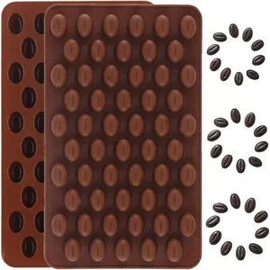 55 Cavity Mini Coffee Beans Silicone Candy Mold Coffee Bean Shaped Candy Mold For DIY Cake Decoration Set of 2