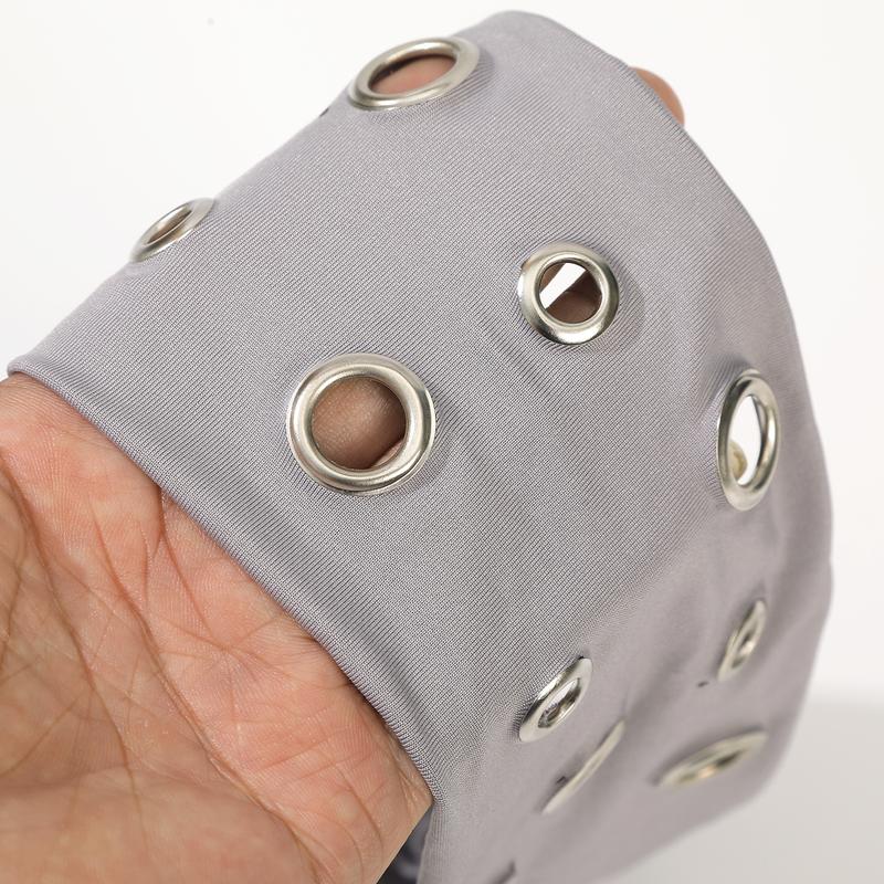 AWAYTR Punk Girl Hollowed Out Eyelets Wide Elastic Headband Stretchy Metal Rock Sports Grommet Headband Hair Accessories
