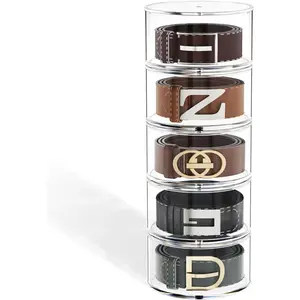 Belt Organizer, Acrylic Belt Storage Holder for Closet & Drawer, 5-Layer Stackable Display Case for Belts, Watches, Jewelry and Ties