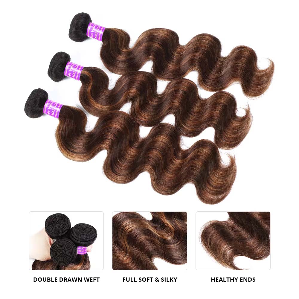 FB 30 Brown Highlight Body Wave Bundles Ombre Colored Human Hair Bundles 1 3 4 Bundles Piano Color Remy Human Hair Weave