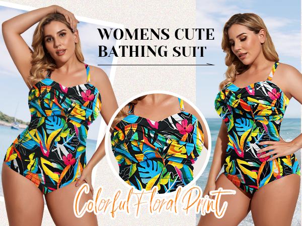 Holipick Plus Size One Piece Swimsuit Tummy Control Strapless Bathing Suits Bandeau Slimming Ruched Twist Front Swimwear
