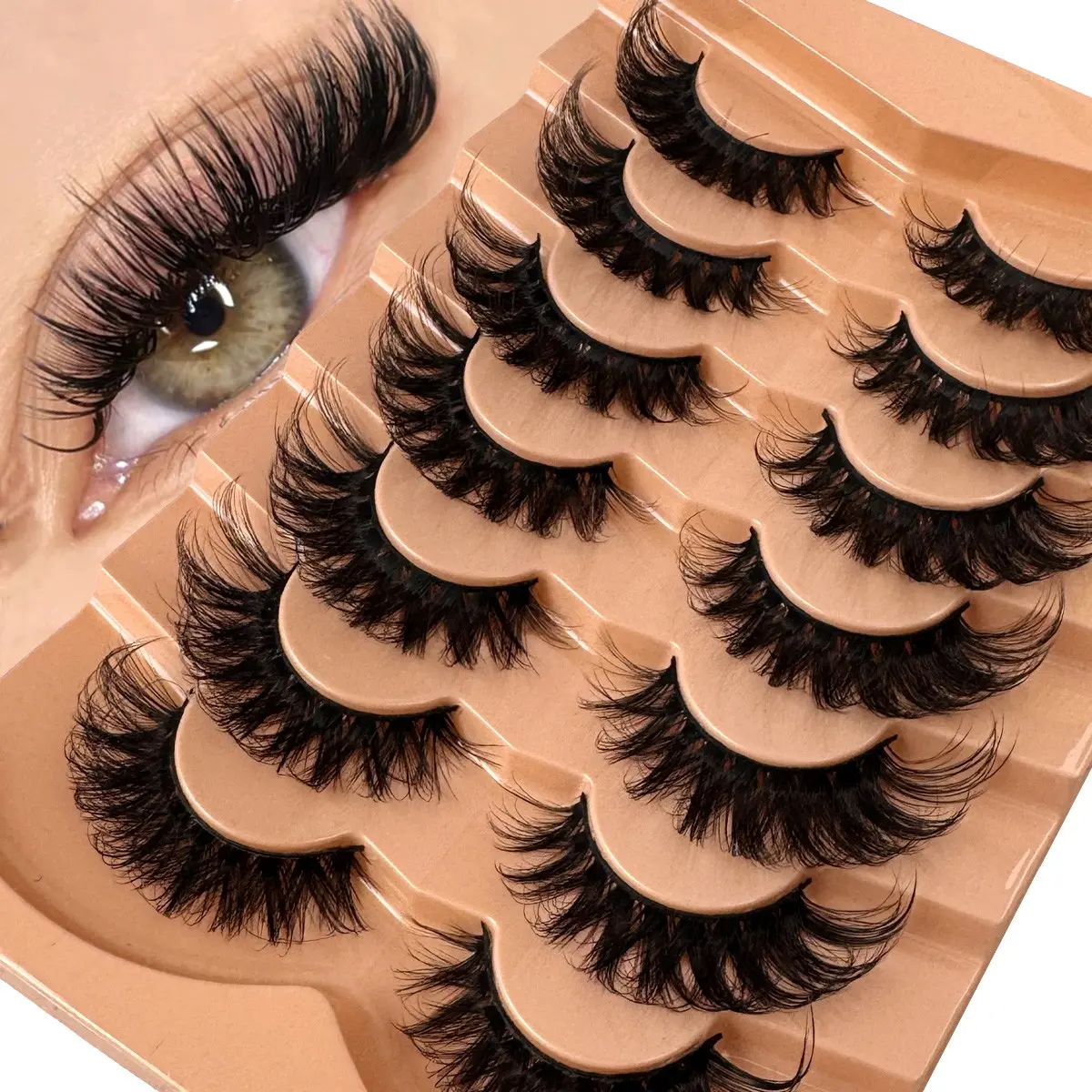 7 Pairs Natural Dense Fluffy Classic Russian Curl False Eyelashes, Dramatic Mink Lashes, Soft Natural Extension Makeup, Party Halloween Christmas Cat Eye