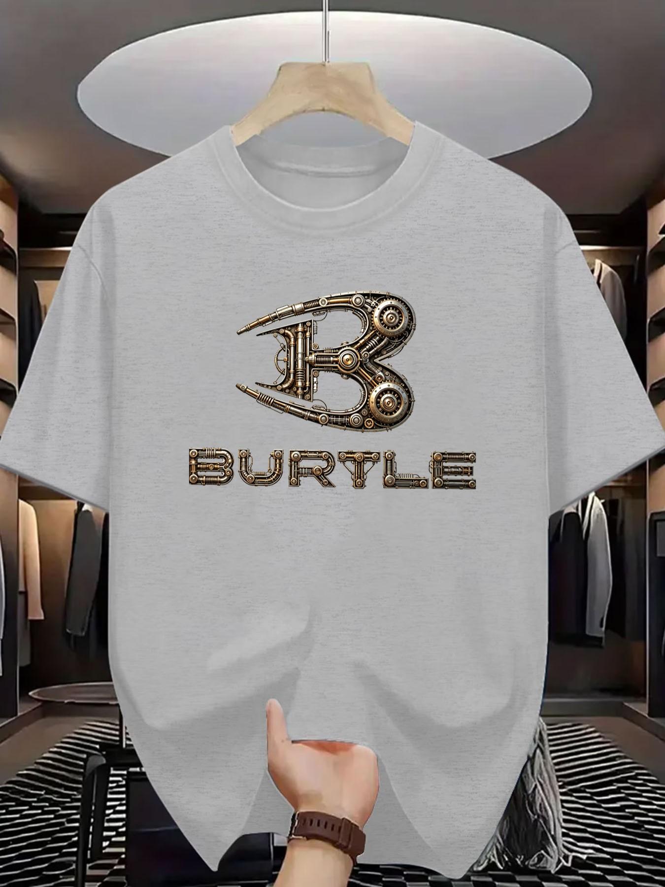 Bur Turtle Men's Steam Punk Mechanical Pattern T-Shirt, Short Sleeve Slim Fit Casual Top, Unique Design for Daily Wear