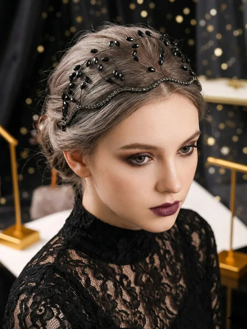 Multicolor Artificial Crystal Leaf Accents Crown Headband Forest Style Forest Theme Bridal Accessory, Bridal Headwear, Unique Artistic Design Tiara for All Seasons, Hairband