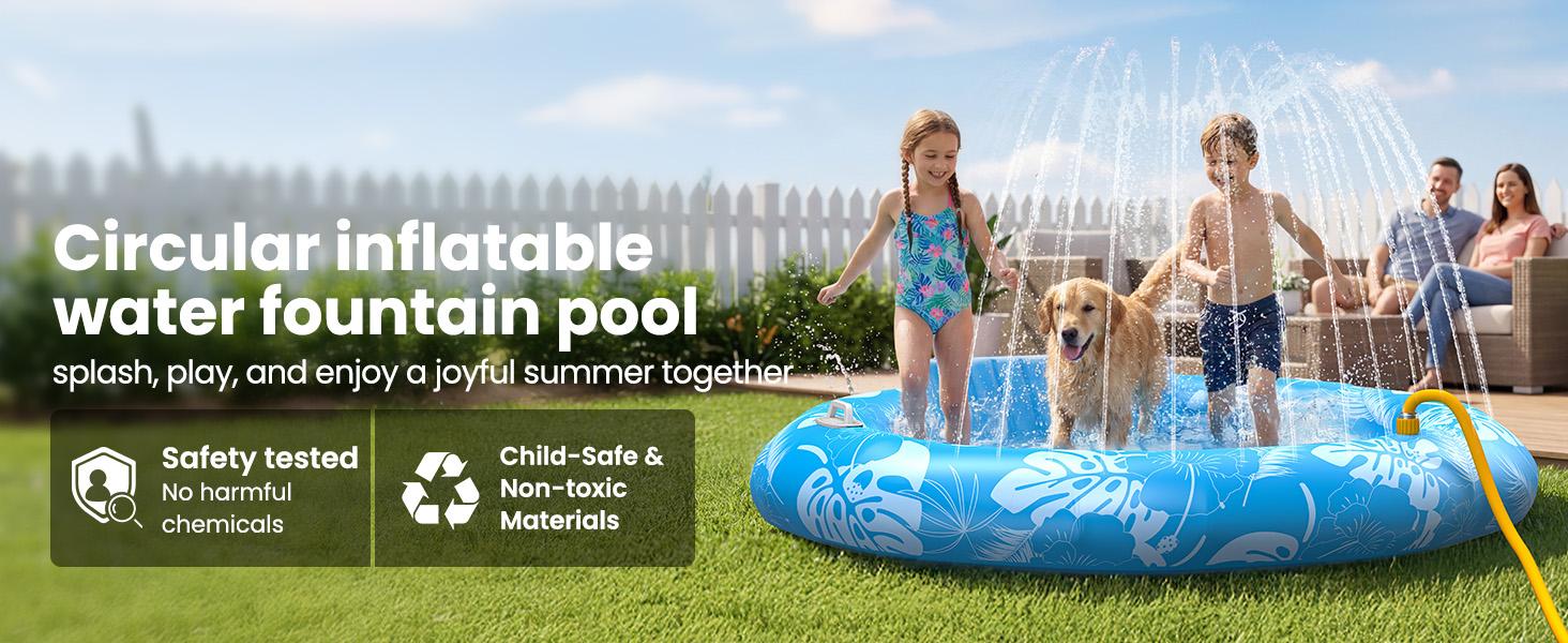 DSQUU XL-Inflatable Tanning Pool Lounger Float with Sprinkler, 72"x65" Round Pool Float Adults with Pillow XL Cup Holder Handle Blow Up Tanning Bed for Summer Sunbathing Water Lounge Party Gifts, Blue