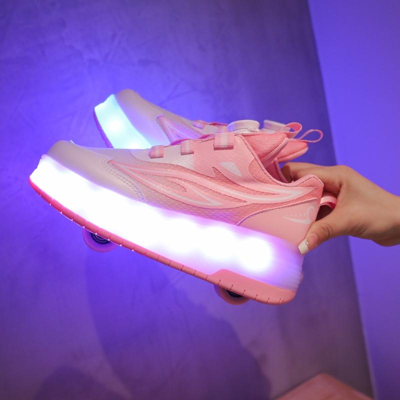 USB Charging LED Light Up Shoes for Kids, Night Glow Roller Skates, Unisex Children Sneakers, Running & Casual Sports Shoes, Footwear Athletic Trainer, Round Toe Trainers, Low Top Trainer, Trendy Trainers, Sports Training Shoes