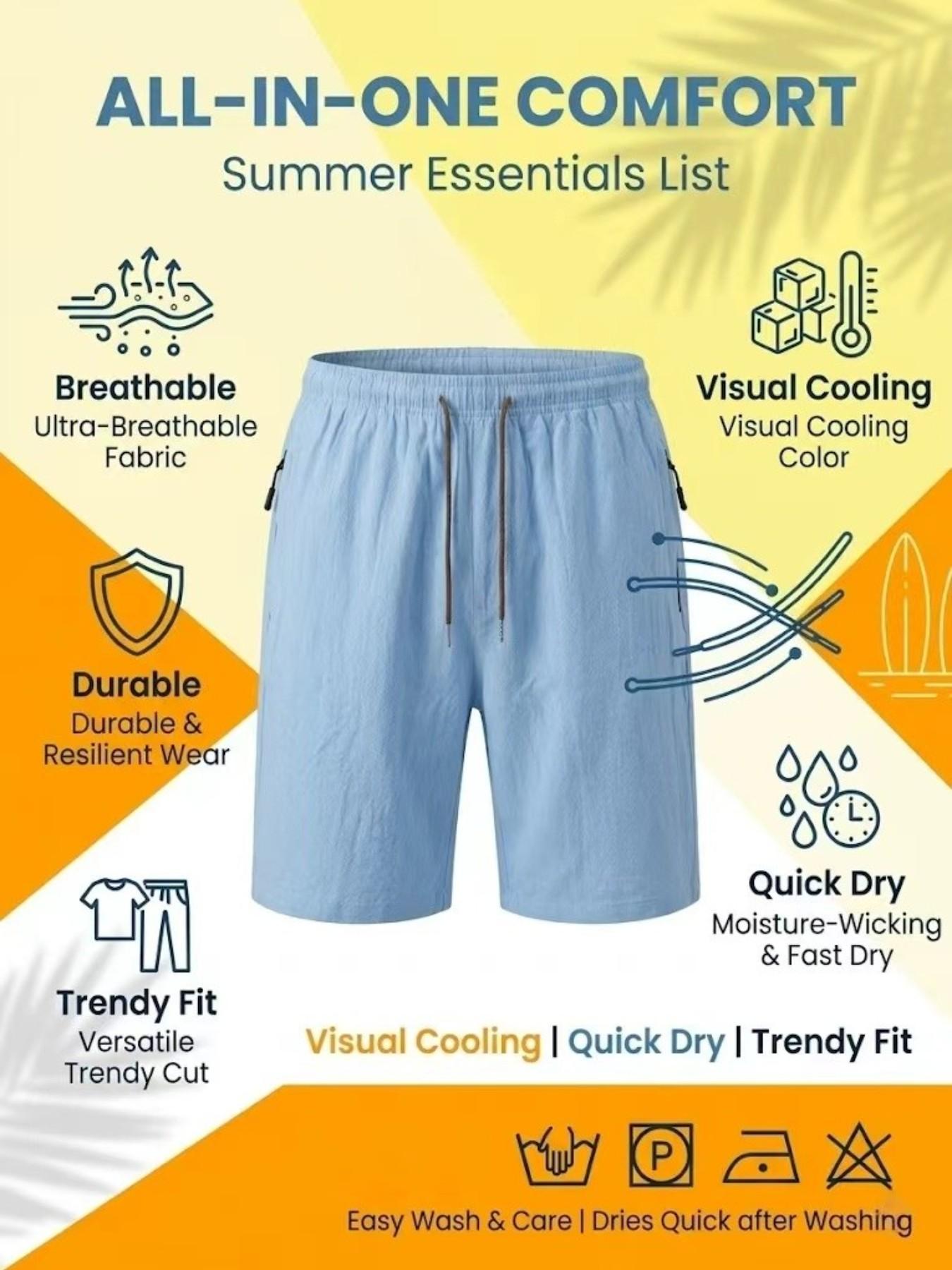 Men's Loose Fit Casual Shorts, Metal Drawstring Zip Pockets, Summer Fashion for Daily Wear, Gym, Outdoor Activities, No Ironing Needed