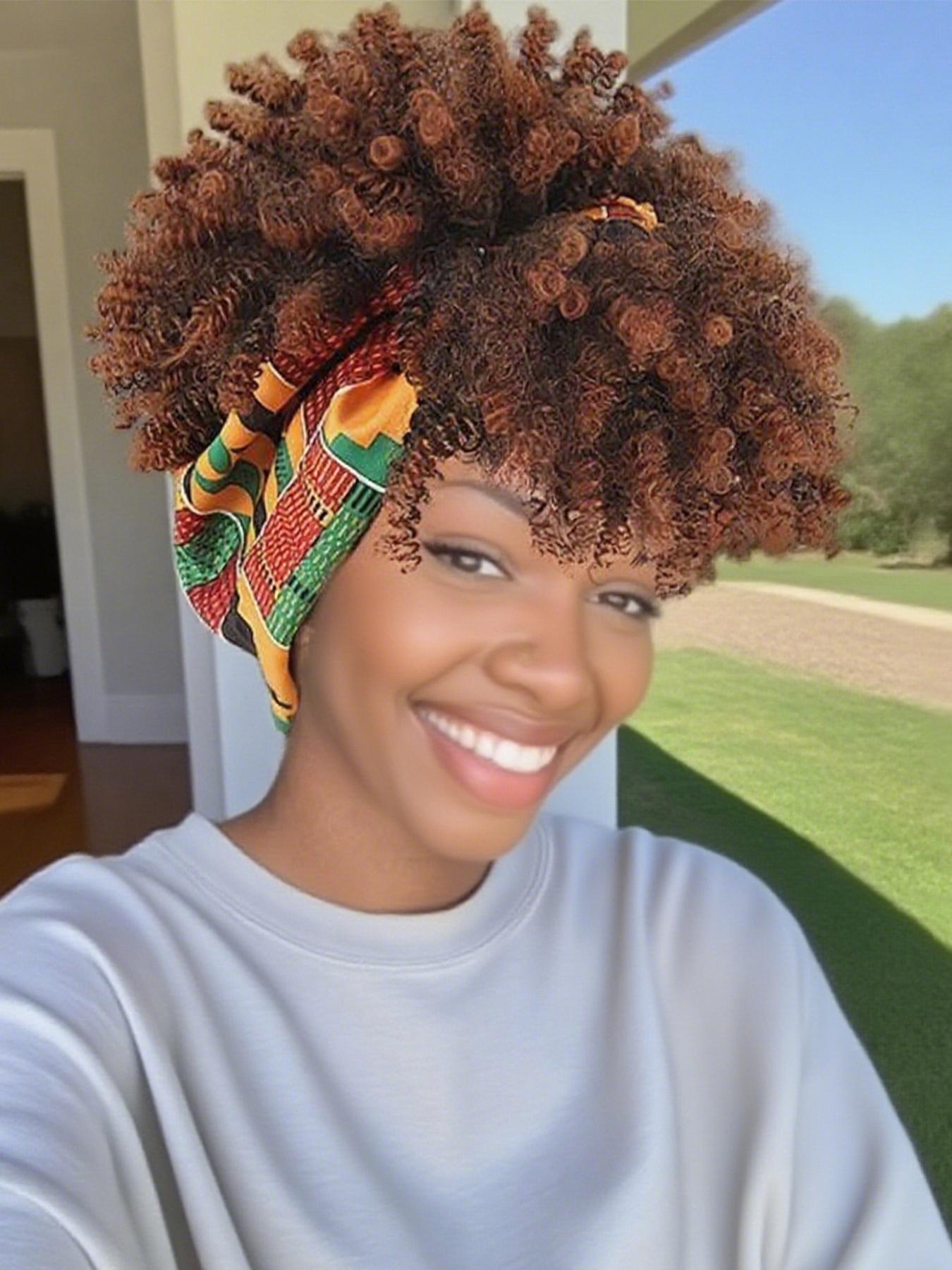 Two-In-One Curly Wig Set for Women, Voluminous Gradient Ponytail with Headband Scarf, Perfect for Festive Events