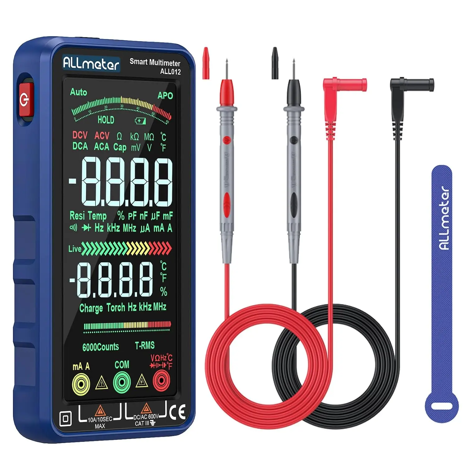 Digital Multimeter 6000 Counts TRMS, Smart Auto-Ranging AC/DC Volt Amp Ohm Tester, USB Rechargeable Voltage Tester with NCV, Temperature & Test Leads for Electricians, Automotive, DIY