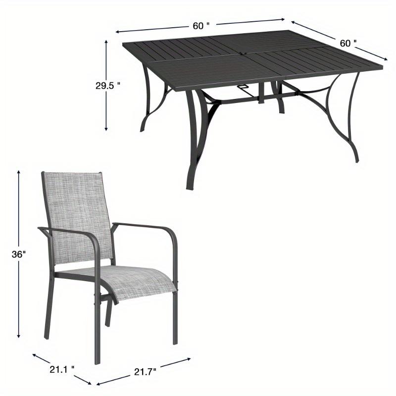 8-Person Outdoor Dining Set with 8 Textilene Chairs & Iron Table (Adjustable Umbrella Hole), All-Weather Gray Patio Furniture for Poolside, Backyard, Deck, Lawn, Brown/Gray/Blue 8-Person Outdoor Dining Set with 8 Textilene Chairs & Iron Table (Adjustable Umbrella Hole), All-Weather Gray Patio Furniture for Poolside, Backyard, Deck, Lawn, Brown/Gray/Blue