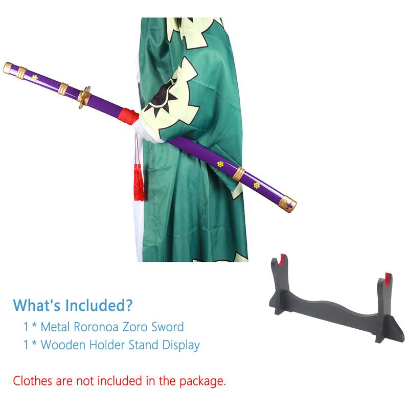 41 inches Not Sharp Real Roronoa Zoro Cosplay Sword Yama Enma Swords Samurai Katana with Wooden Holder Stand Display for Anime Fans Halloween Role Playing Props Cosplay Collection Christmas Gift Birthday