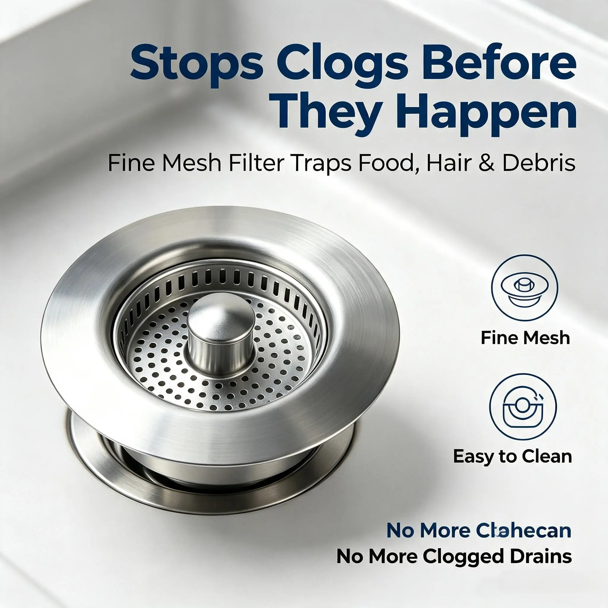 Stainless Steel Kitchen Sink Bounce Filter Plug, Anti‑Clog Drain Strainer Stopper, Fast Drainage Leak‑Proof Sink Drain Filter for Standard Kitchen Sinks