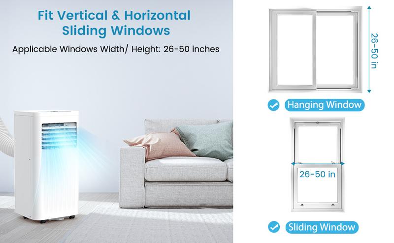 COWSAR 8000-13000 BTU Portable Air Conditioners Cool Room Up to 350-450 Sq.Ft, 3-in-1 Portable AC with Remote/LED Display/24Hrs Timer/Installation Kits for Home/Dorms, White