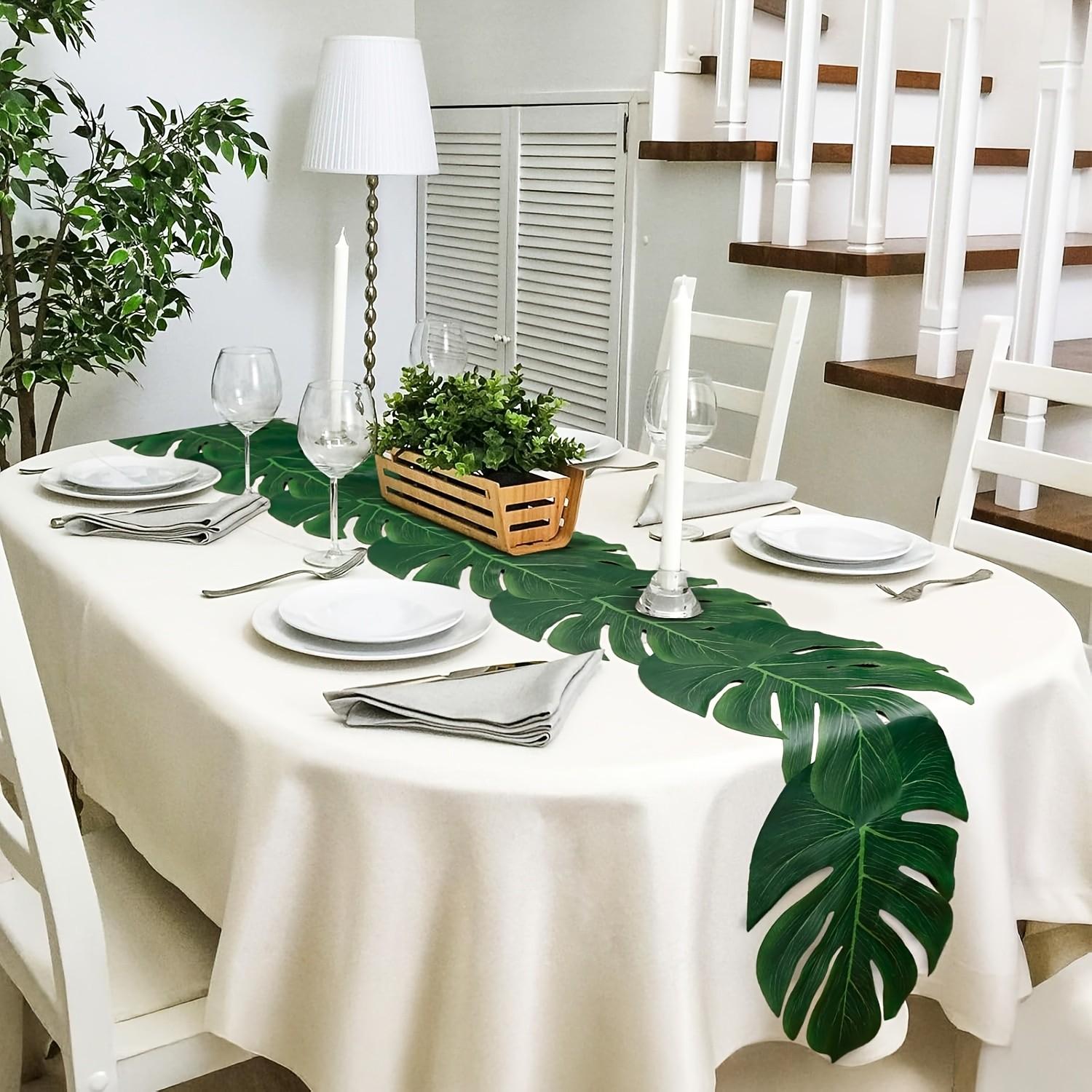 Nordic Artificial Monstera Table Runner, Tropical Hawaiian Party Decor, Faux Plant Table Accessory, Home Kitchen Decoration