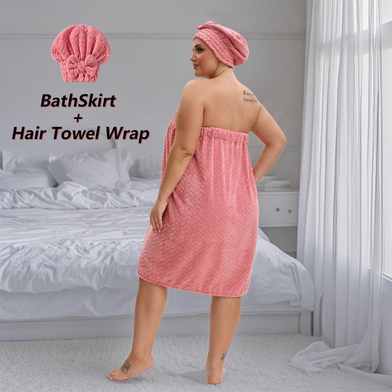 Extra-Large Bath Skirts Set, 2 Counts Adjustable Bathrobe & Shower Cap, Thickened Bathrobe Bath Towel, Ideal for Home Use, Travel, Sauna, and Spa, Towels