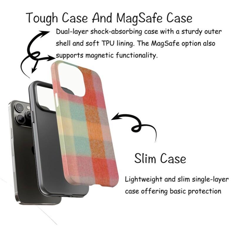 Colorful Plaid Phone Case, Pastel Check Pattern Cover, Soft Retro Preppy Case, Compatible with iPhone 17 16 15 14 13 12 11 Pro Max