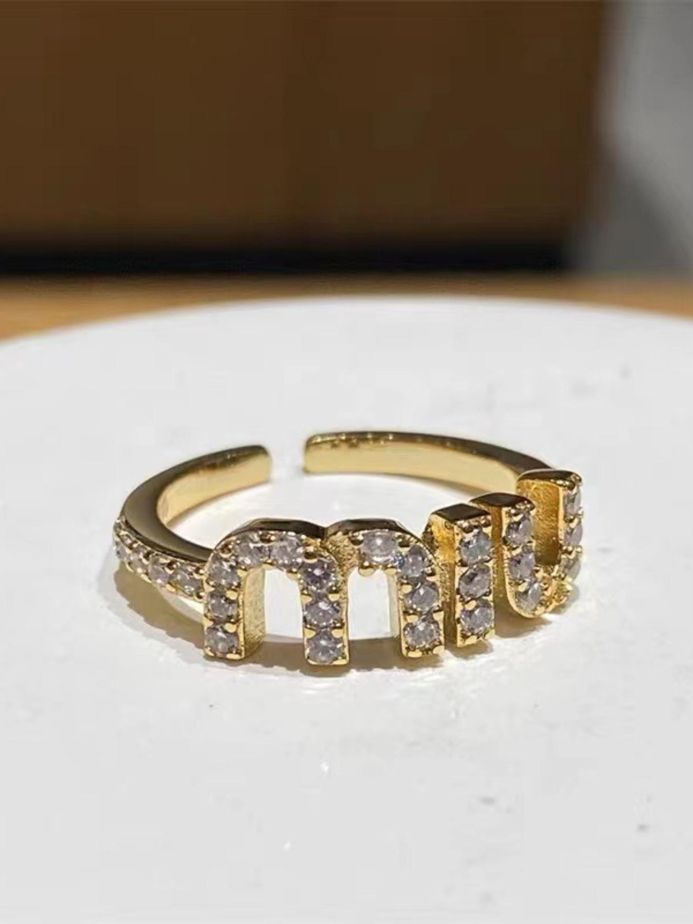 Women's Elegant Adjustable Zircon Letter Ring, Fashionable Open Design, Perfect for Daily Wear & Commuting, Stylish Jewelry Gift Idea, Unique Rings