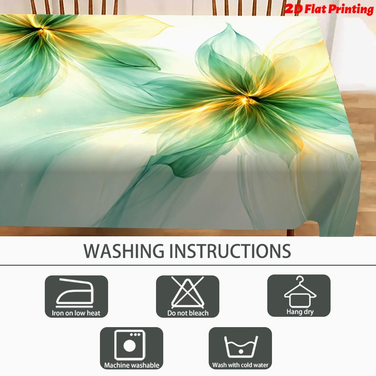 Elegant Floral Print Tablecloth, Light Blue to Gradient, Durable Polyester, Perfect for Parties, Indoor & Outdoor Use, Vibrant Table Decor