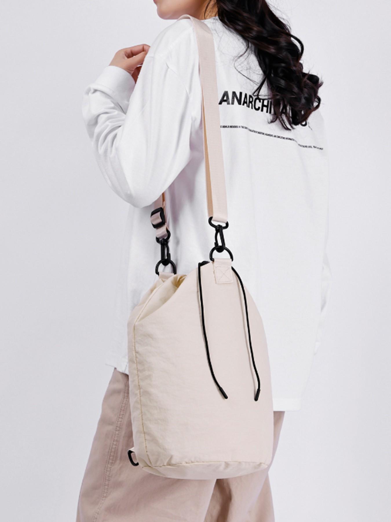 Multifunctional Drawstring Bucket Bag, Casual Commute Crossbody, Lightweight Nylon, Outdoor Versatile Shoulder Bag, Durable Anti-Scratch Fabric