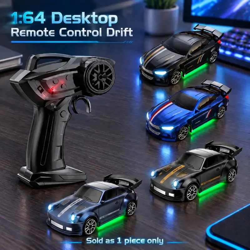 1:64 Mini Drift Remote Control Car, 2.4GHz RC Toy Vehicle, Cool LED Lights, Unisex Gift for Boys Girls, Battery Included, Boxed Set, RC Cars