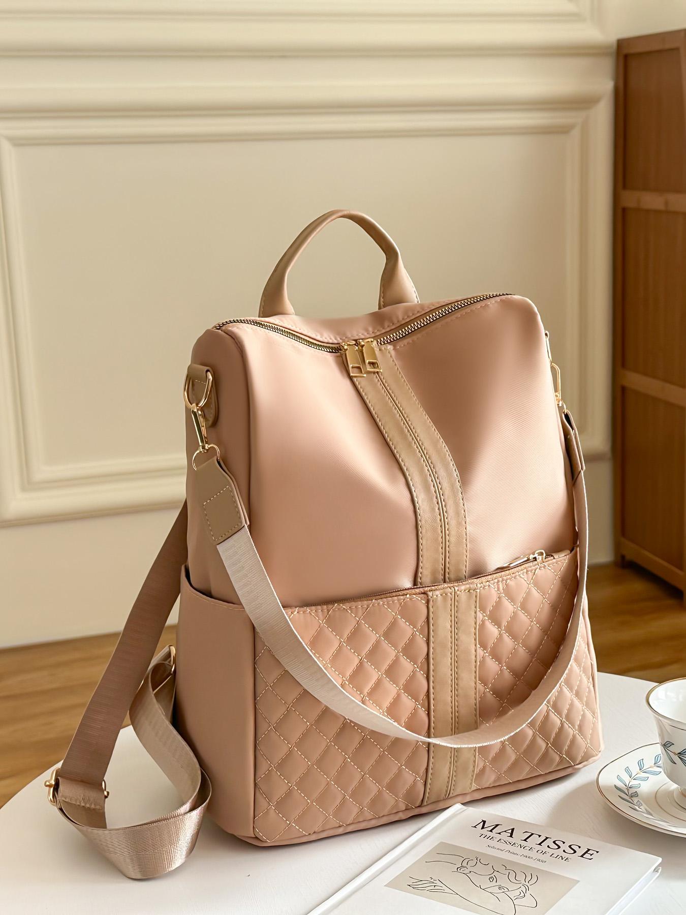 New Light Brown Minimalist Luxury Patchwork Casual Lightweight Backpack Versatile Carry Options for Effortless Style Perfect for Daily Commutes and Light Travel Essential Women's Bag